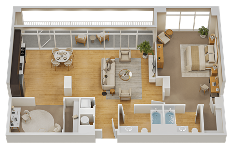 Floor plan for 2 beds, 2 baths, 1364 sqft